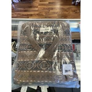 NWT The Normal Brand Fair Isle V-Neck Sweater Teak Multi L Mens **